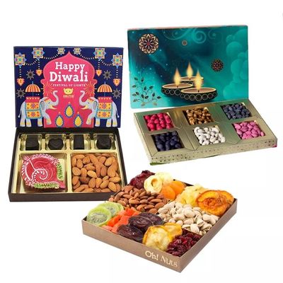 พิมพ์กล่องบรรจุของขวัญแต่งงานตกแต่งกล่องบรรจุผลไม้แห้ง Diwali ว่างเปล่า