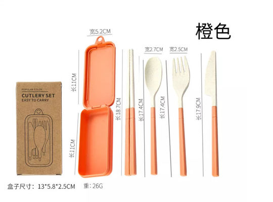 กล่องบรรจุภัณฑ์ชุดอาหารค่ำ 3 ชิ้นเดินทางพร้อมตะเกียบพับ Spork ใช้บนโต๊ะอาหาร