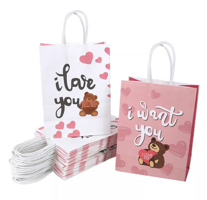 กระเป๋าถือกระดาษคราฟท์วาเลนไทน์ CMYK Kraft White Paper Gift Bag Debossing
