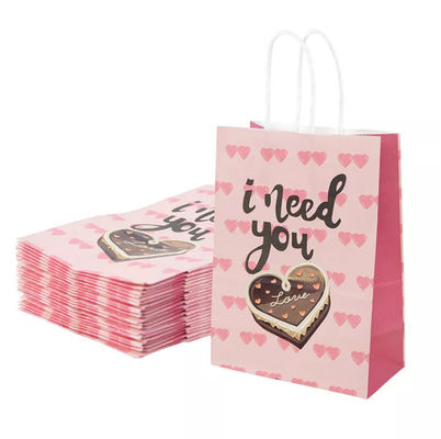 กระเป๋าถือกระดาษคราฟท์วาเลนไทน์ CMYK Kraft White Paper Gift Bag Debossing