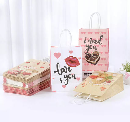 กระเป๋าถือกระดาษคราฟท์วาเลนไทน์ CMYK Kraft White Paper Gift Bag Debossing