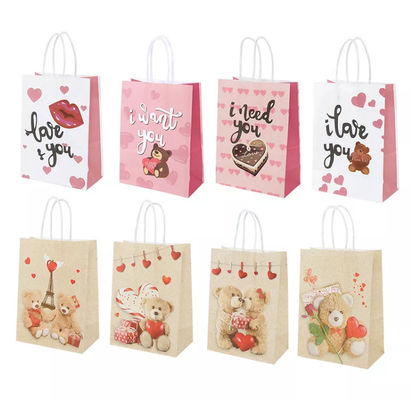กระเป๋าถือกระดาษคราฟท์วาเลนไทน์ CMYK Kraft White Paper Gift Bag Debossing