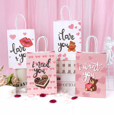 กระเป๋าถือกระดาษคราฟท์วาเลนไทน์ CMYK Kraft White Paper Gift Bag Debossing
