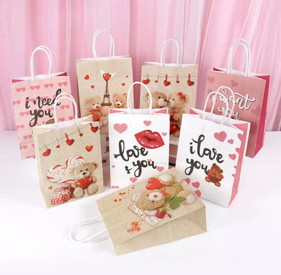 กระเป๋าถือกระดาษคราฟท์วาเลนไทน์ CMYK Kraft White Paper Gift Bag Debossing