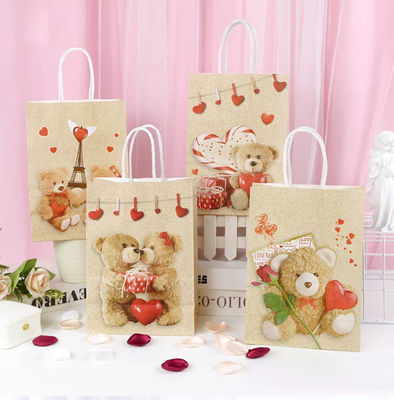 กระเป๋าถือกระดาษคราฟท์วาเลนไทน์ CMYK Kraft White Paper Gift Bag Debossing