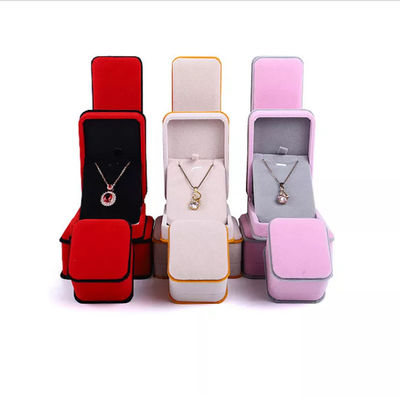 OEM แหวน สร้อยคอ กล่องบรรจุภัณฑ์ กล่องเครื่องประดับกำมะหยี่สีชมพู ISO9001