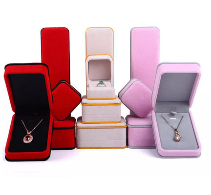 OEM แหวน สร้อยคอ กล่องบรรจุภัณฑ์ กล่องเครื่องประดับกำมะหยี่สีชมพู ISO9001