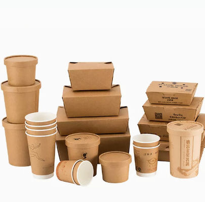 กล่องบรรจุภัณฑ์กระดาษคราฟท์แบบใช้แล้วทิ้ง Flexo Greaseproof Take Away Lunch Box