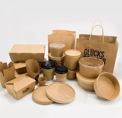 กล่องบรรจุภัณฑ์กระดาษคราฟท์แบบใช้แล้วทิ้ง Flexo Greaseproof Take Away Lunch Box